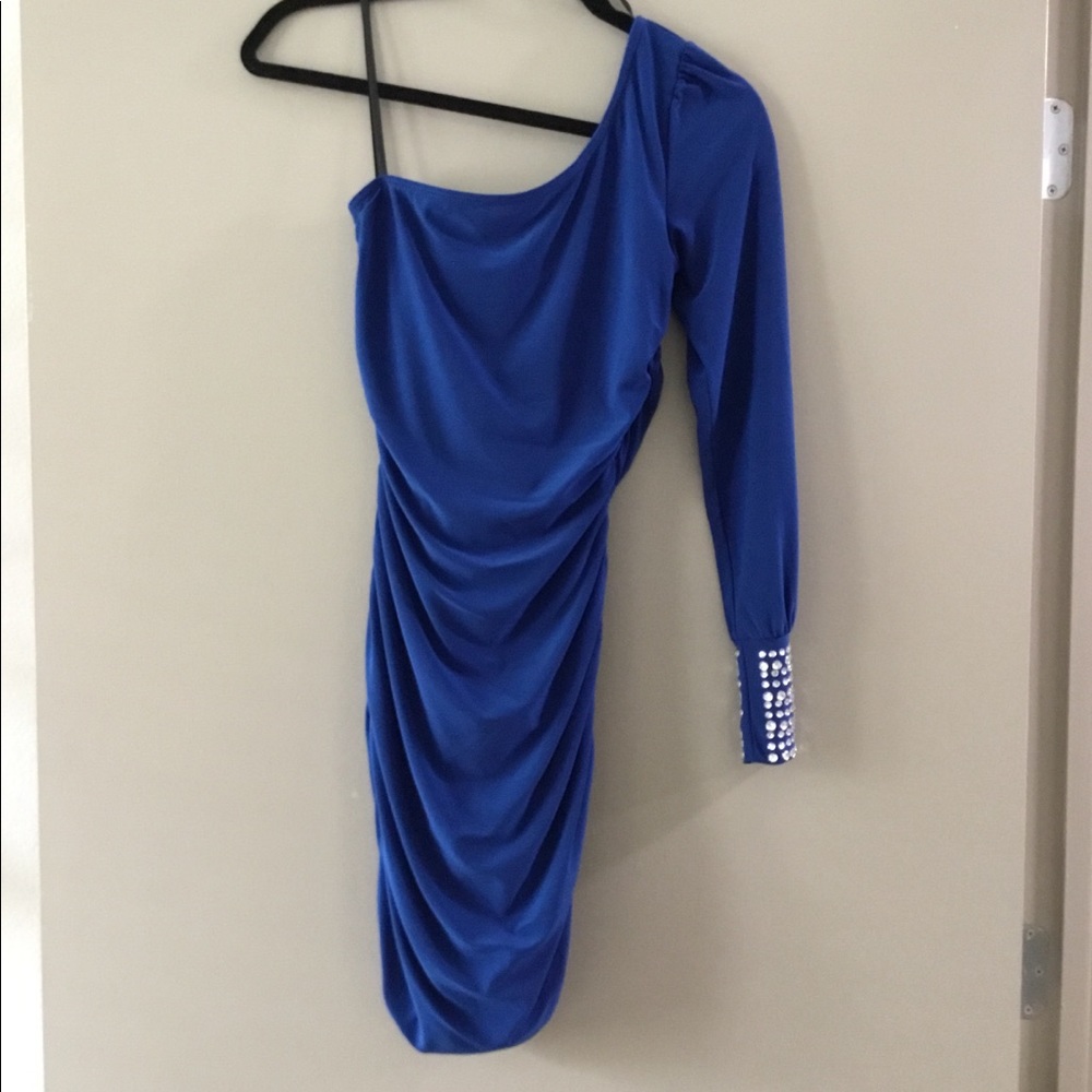 Deb colbalt blue homecoming dress with rhinestones